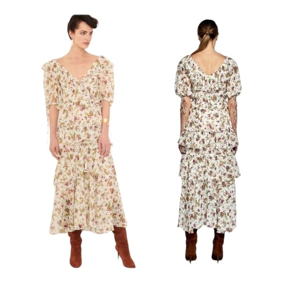 NWT MARISSA WEBB Deandra Tea Length White Floral Maxi Dress Small - Picture 2 of 12